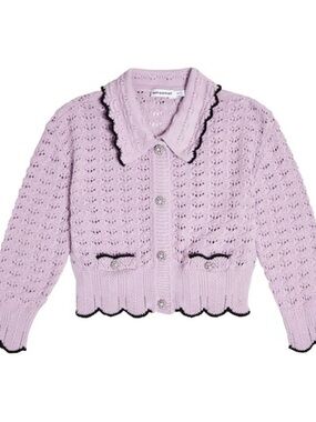 Self-Portrait Lilac Crochet Cotton and Wool Cardigan and skirt set